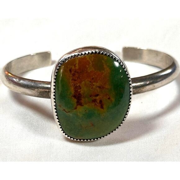 Marked Cuff Bracelet Southwestern Green Turquoise Native American Silver - Picture 1 of 7
